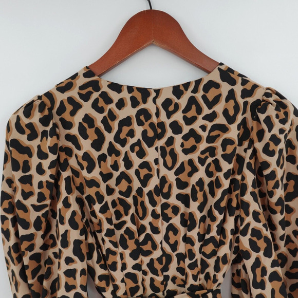 Kate Spade Leopard Print Wrap Dress Brown Crepe HOCO 80s Mob Old Money - Picture 9 of 16